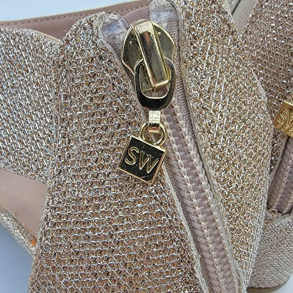 STUART WEITZMAN | Rosalyn Alexa Anklestrap Gold glitter open toe heels Size 2